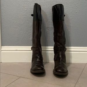 Knee-high brown and black boots
